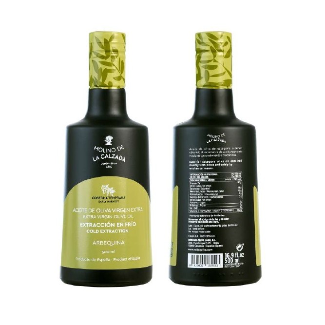 Imagen Producto AOVE VERDE Caja Molino de la Calzada Aceite de Oliva Virgen Extra Arbequina Bell 500ML Campaña 2024/25